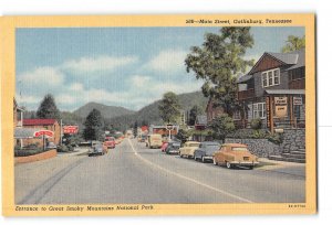 Gatlinburg Tennessee TN Postcard 1930-1950 Main Street Entrance to Smoky Mts