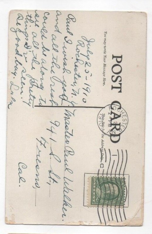 Completely Cowed 1910 Postcard mailed to Fresno Cal posted Rochester NY