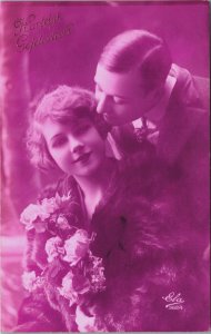 Pink Romantic Couple In Love Vintage RPPC C140