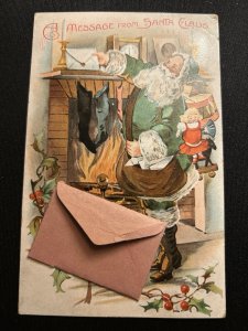 1911 Antique Postcard Christmas Santa Green Suit Letter Toys Novelty Letter JO5