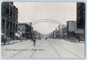 Flint Michigan Postcard South Saginaw Street Scene Horse Carriage Buildings 1910