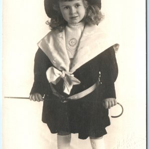 c1910s San Francisco CA Adorable Little Girl Portrait Real Photo Dress Cane A151