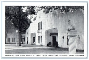 c1940 Beautiful Park Plaza Motels St. Louis Tulsa Texarkana Flagstaff Postcard