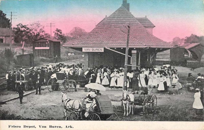 Van Buren Arkansas Frisco Railroad Depot Vintage Postcard KK455