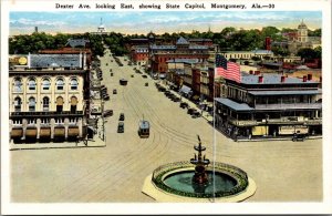 Postcard Dexter Avenue Looking East Showing State Capital in Montgomery, Alabama