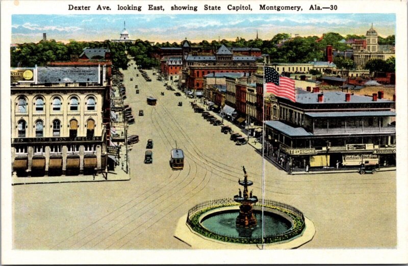 Postcard Dexter Avenue Looking East Showing State Capital in Montgomery, Alabama