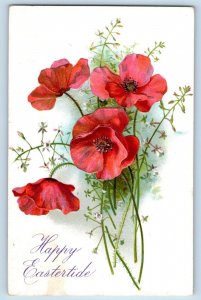 Harlan Iowa IA Postcard Easter Red Flowers Embossed Tuck c1910's Posted Antique