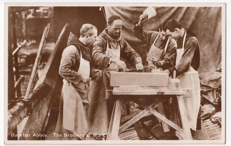 Devon; Buckfast Abbey, The Brothers At Work RP PPC, c 1930's, Unposted 