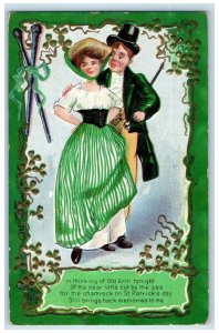 1911 St. Patrick's Day Couple Sweet Romance Shamrock Embossed Antique Postcard 