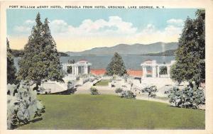 Lake George New York~Fort William Henry Hotel Pergola from Grounds~1920s PC