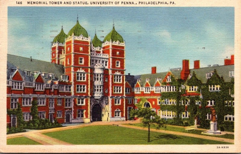 Pennsylvania Philadelphia Memorial Tower and Statue University Of Pennsylvani...