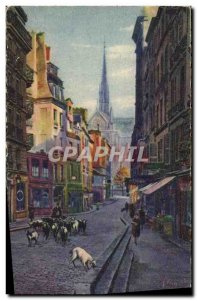 Old Postcard Paris strolling the High Street Pave Goats Dog