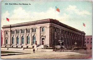 1911 Post Office Des Moines Iowa IA Postal Service Building Posted Postcard