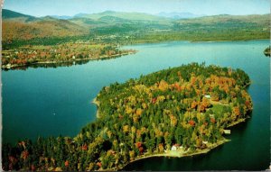 Schroon Lake New York Adirondack Mountains Aerial Chrome Cancel WOB Postcard 