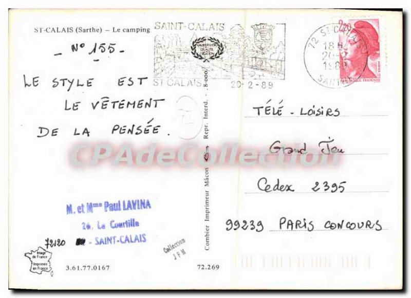 Modern Postcard St Calais Sarthe Camping