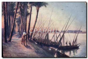 Old Postcard Banks Of The Nile Boat Near Cairo