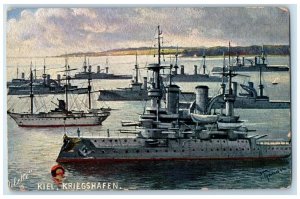 c1910's Kiel Kriegshafen Steamer British Navy Oilette Tuck's Antique Postcard