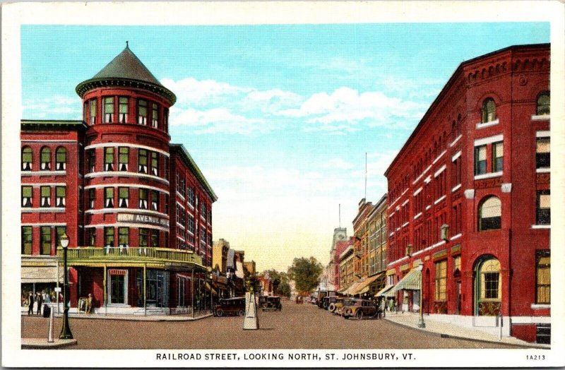 Railroad Street Lookin North, St Johnsbury VT Vintage Postcard S78