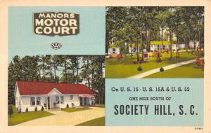Society Hill South Carolina Manors Motor Court Linen Antique Postcard K15187 