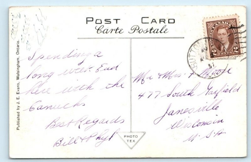 Moonlight Scene Jackson's Point ONTARIO Canada 1957 Postcard