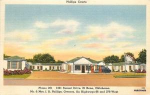 1953 EL RENO OKLAHOMA Phillips Courts Tichnor linen Route 66 postcard 2095