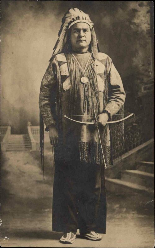 Native American Indian Studio Costume Bow & Arrow Kickapoo John Sack RPPC