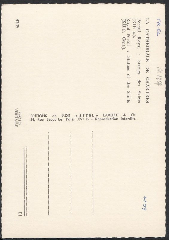 France Postcard - La Cathedrale De Chartres - Portail Royal   RR1254