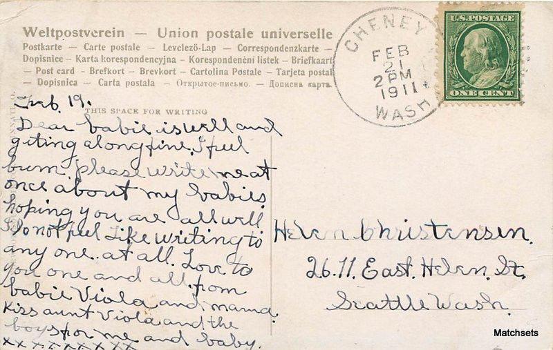 1911 CHENEY WASHINGTON State Normal School training POSTCARD 11057