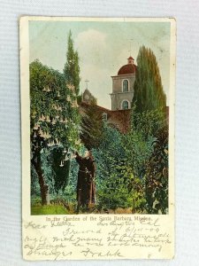 Vintage Postcard 1909 In the Garden of the Santa Barbara Mission CA California