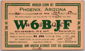 1935 QSL Radio Card Phoenix Arizona W6BJF Amateur Radio Station Posted Postcard