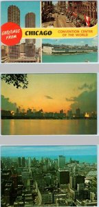 3 Postcards CHICAGO, Illinois IL   Convention Center and SKYLINE VIEWS ca 1960s