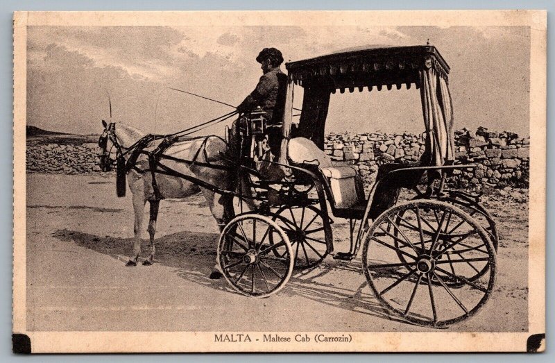Postcard Malta c1910s Maltese Cab Carrozin Horse Carriage Buggy