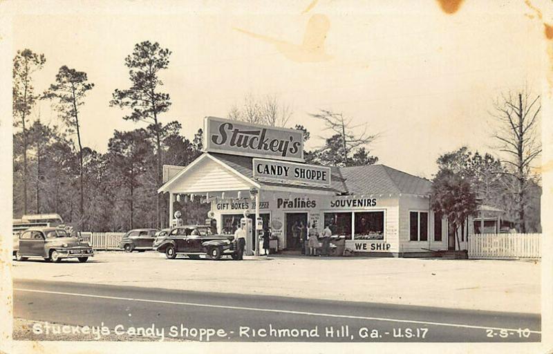 Richmond Hill GA Stuckey's Gas Station Candy Shoppe Old Cars Real Photo Postcard