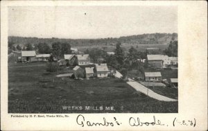 Weeks Mills Maine ME Bird's Eye View of Town c1910 Vintage Postcard