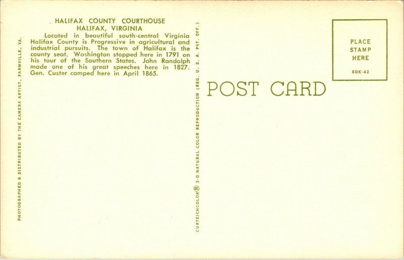 Halifax County Courthouse Virginia VA WB Postcard VTG UNP Unused Vintage 