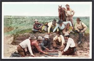 Cowboys Shooting Craps Gambling Phostint Postcard Detroit Publishing 1910s-1920s