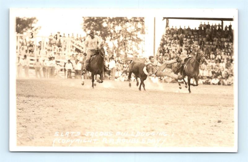 Postcard Rodeo Slats Jacobs Bulldogging RPPC Doubleday Real Photo H12