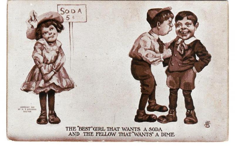 Best Girl Wants Soda Fellow Wants Dime Sheahan 1908 Postcard