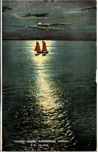 VINTAGE POSTCARD SUNSET SCENE SUMMERSIDE HARBOR PRINCE EDWARD ISLAND c. 1910