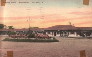 Vintage Postcard 1947 Railroad Station Southampton Long Island New York Holden