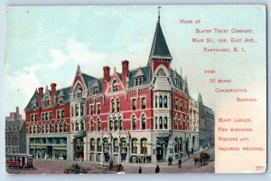 Pawtucket Rhode Island Postcard Home Slater Trust Company Main St. c1906 Vintage