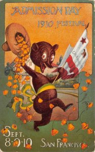ADMISSION DAY SAN FRANCISCO CALIFORNIA FESTIVAL BEAR FLAG HAT POSTCARD 1910