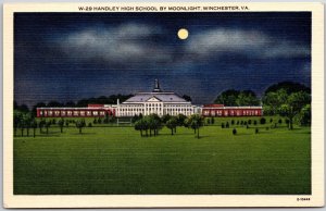 Winchester Virginia VA, Handley High School by Moonlight, Grounds, Postcard