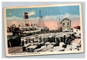 Vintage 1920's Postcard Ships & Bales of Cotton on Levee New Orleans Louisiana