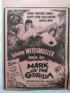 Jungle Jim Mark Of The Gorilla Johnny Weissmuller Movie Poster 1951 Original