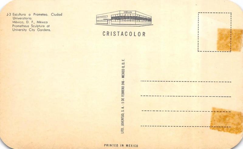 Mexico,  PROMETHEUS SCULPTURE~University City Gardens  c1950's Chrome Postcard