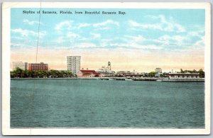 Vtg Florida FL Skyline Of Sarasota From Sarasota Bay 1920s City View Postcard
