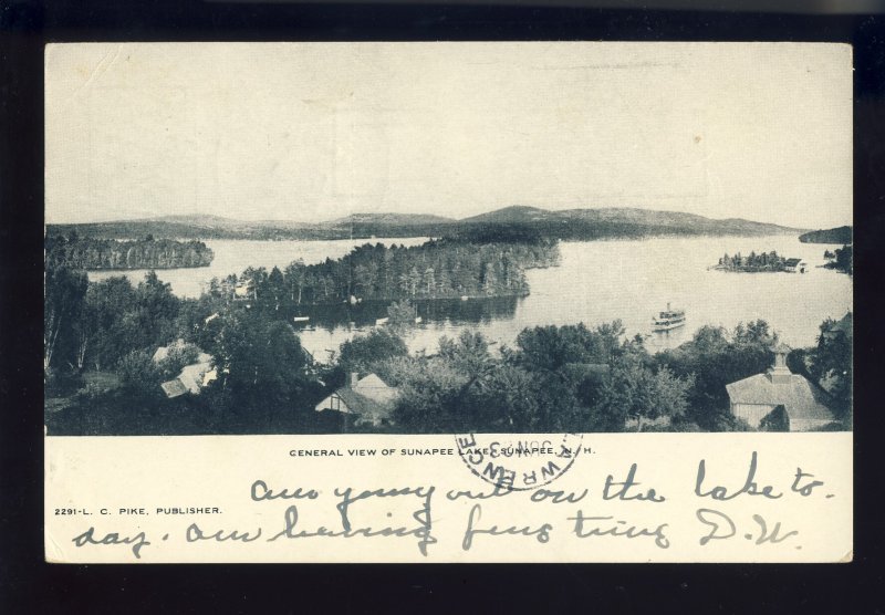 Lake Sunapee, New Hampshire/NH Postcard, Aerial View Of Lake, 1906!