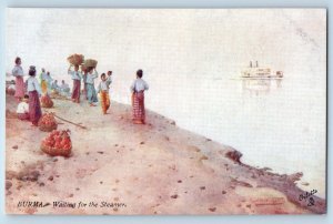 Myanmar (Burma) Postcard Waiting for the Steamer c1910 Unposted Oilette Tuck Art