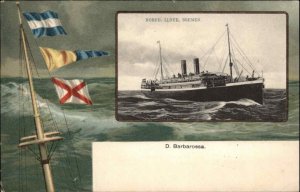 Nordd Lloyd Bremen Steamer Steamship D Barbarossa 1917 Cancel Postcard